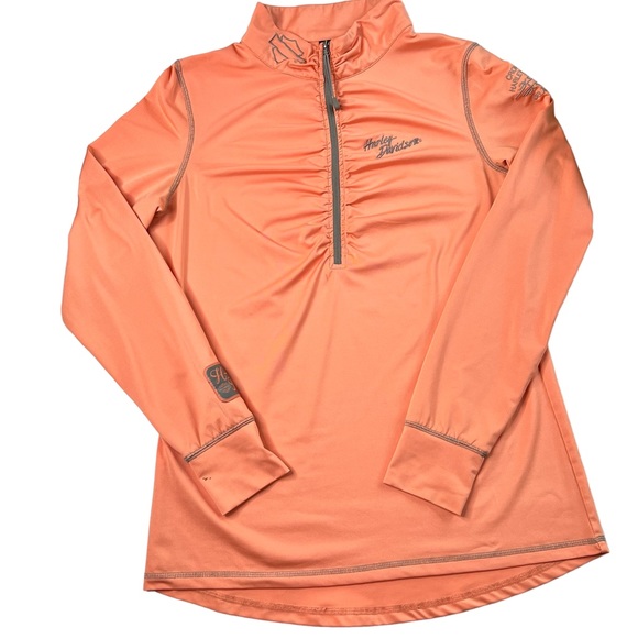 HARLEY DAVIDSON Performance Long Sleeve Half Zip Shirt Top Orange Women's XL - Picture 4 of 16